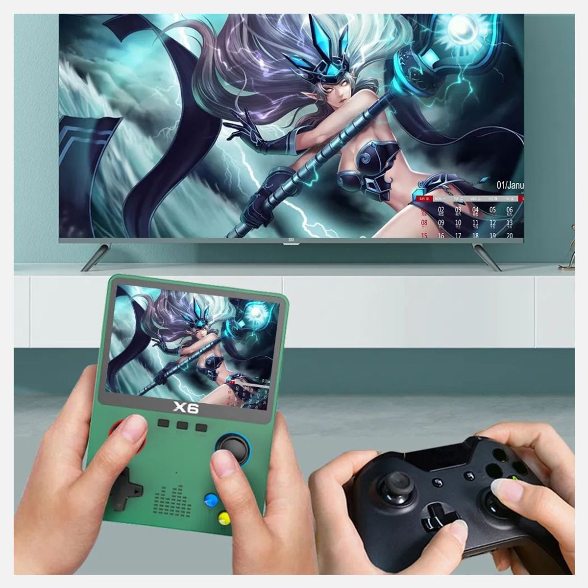 GENERICO - Mini consola de juegos X6 pantalla IPS compatible con 10000 juegos.