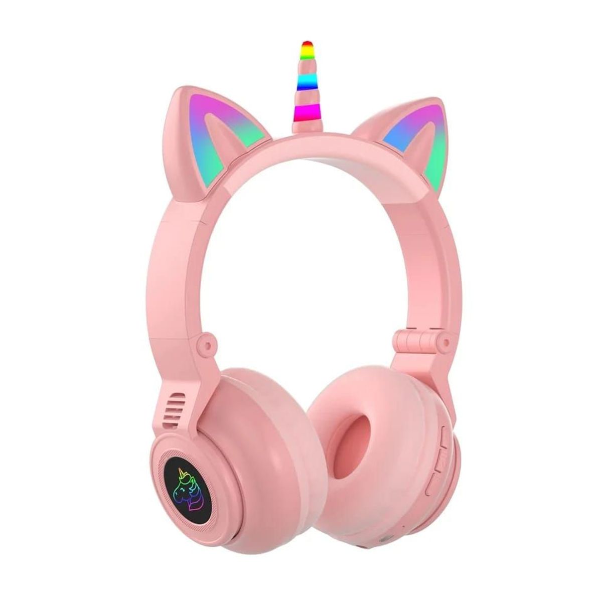 GENERICO - Audífonos Inalámbrico Bluetooth Orejas Unicornio Luz RGB  Rosado