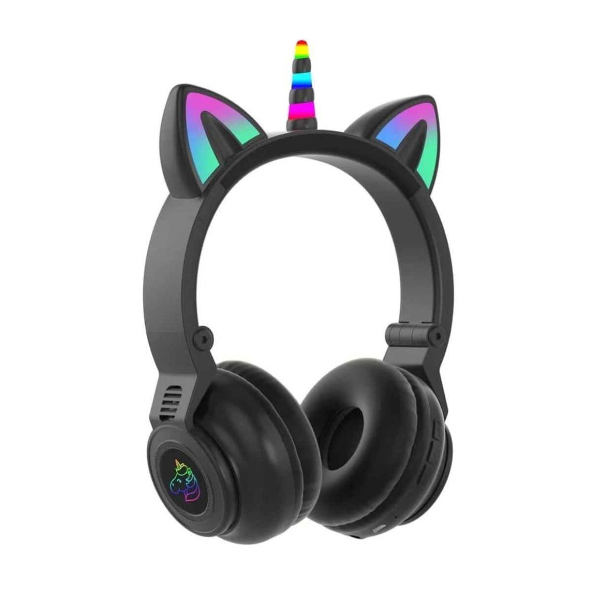 GENERICO - Audífonos Inalámbrico Bluetooth Orejas Unicornio Luz RGB  Negro