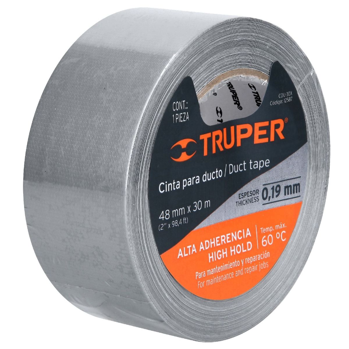 TRUPER - Cinta Duct Tape 2 x 30m sella ductos Plateado TRUPER