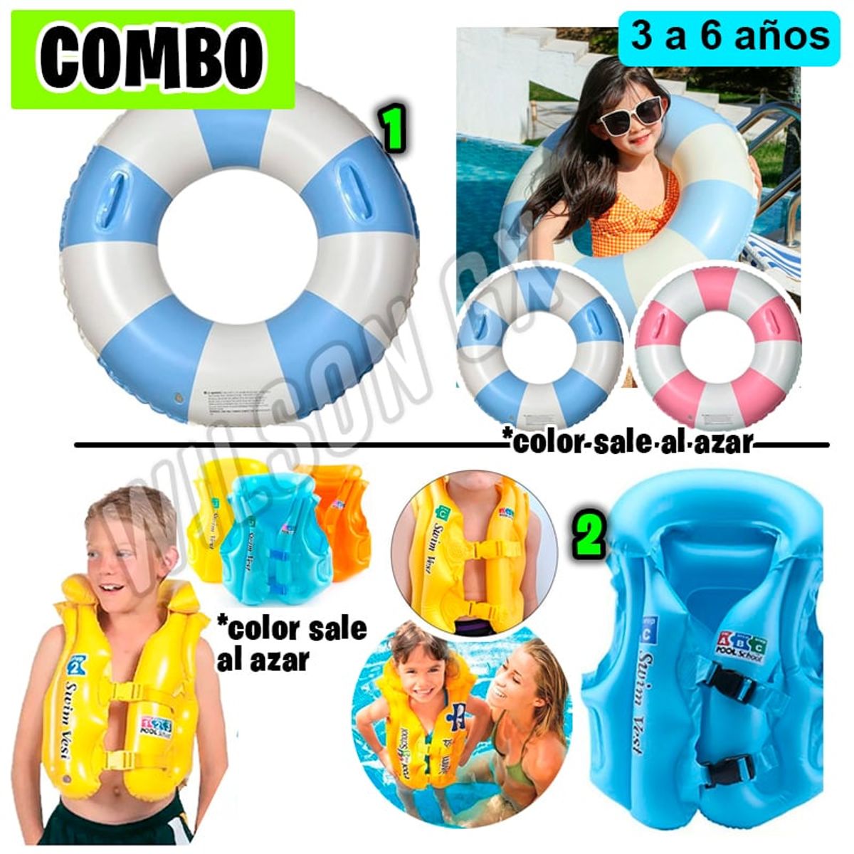 GENERICO - Combo Chaleco Salvavidas para Niño  Aro Flotador piscina niños inflable
