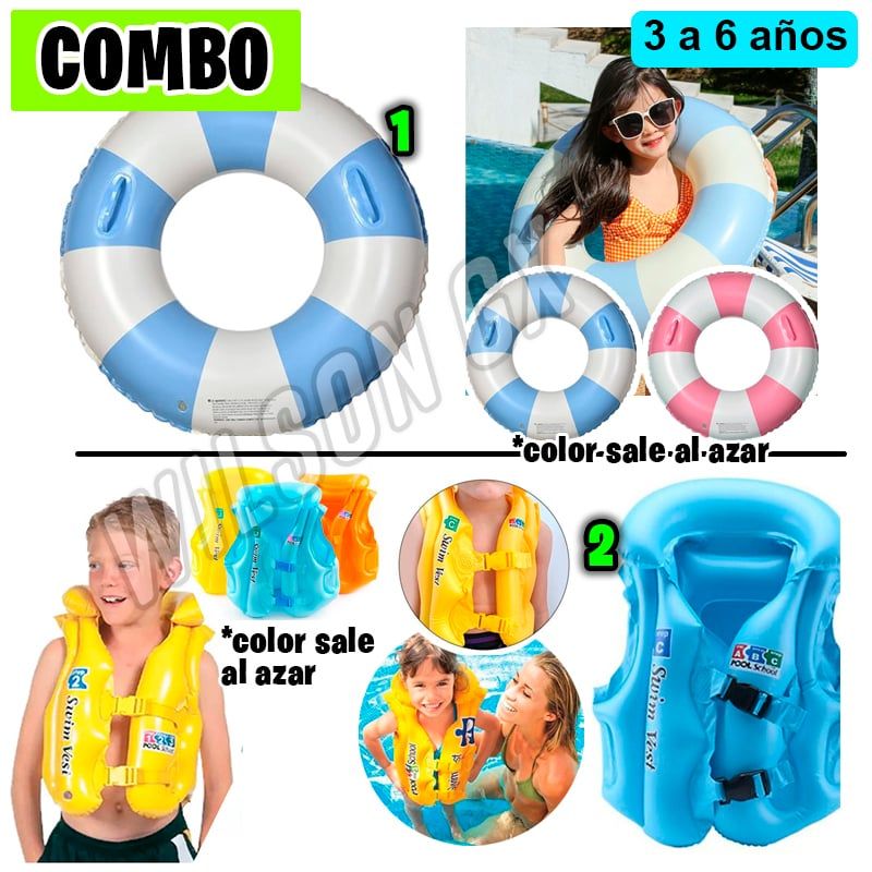 GENERICO - Combo Chaleco Salvavidas para Niño  Aro Flotador piscina niños inflable