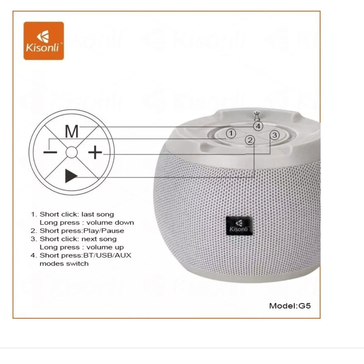 KISONLI - Parlante Bluetooth Kisonli G5 Aux Fm Gris