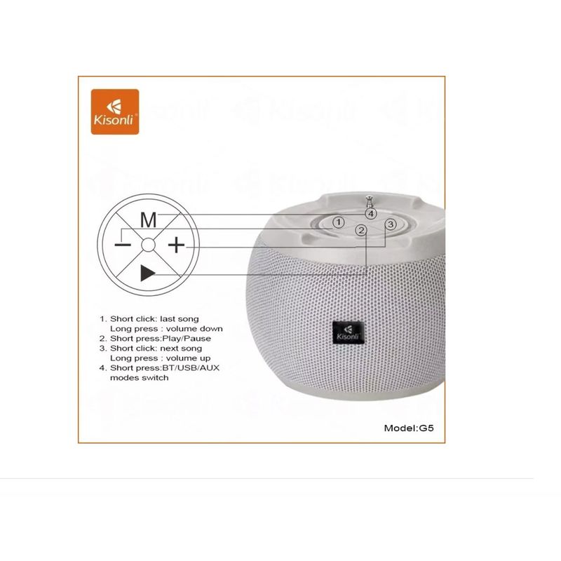 KISONLI - Parlante Bluetooth Kisonli G5 Aux Fm Gris