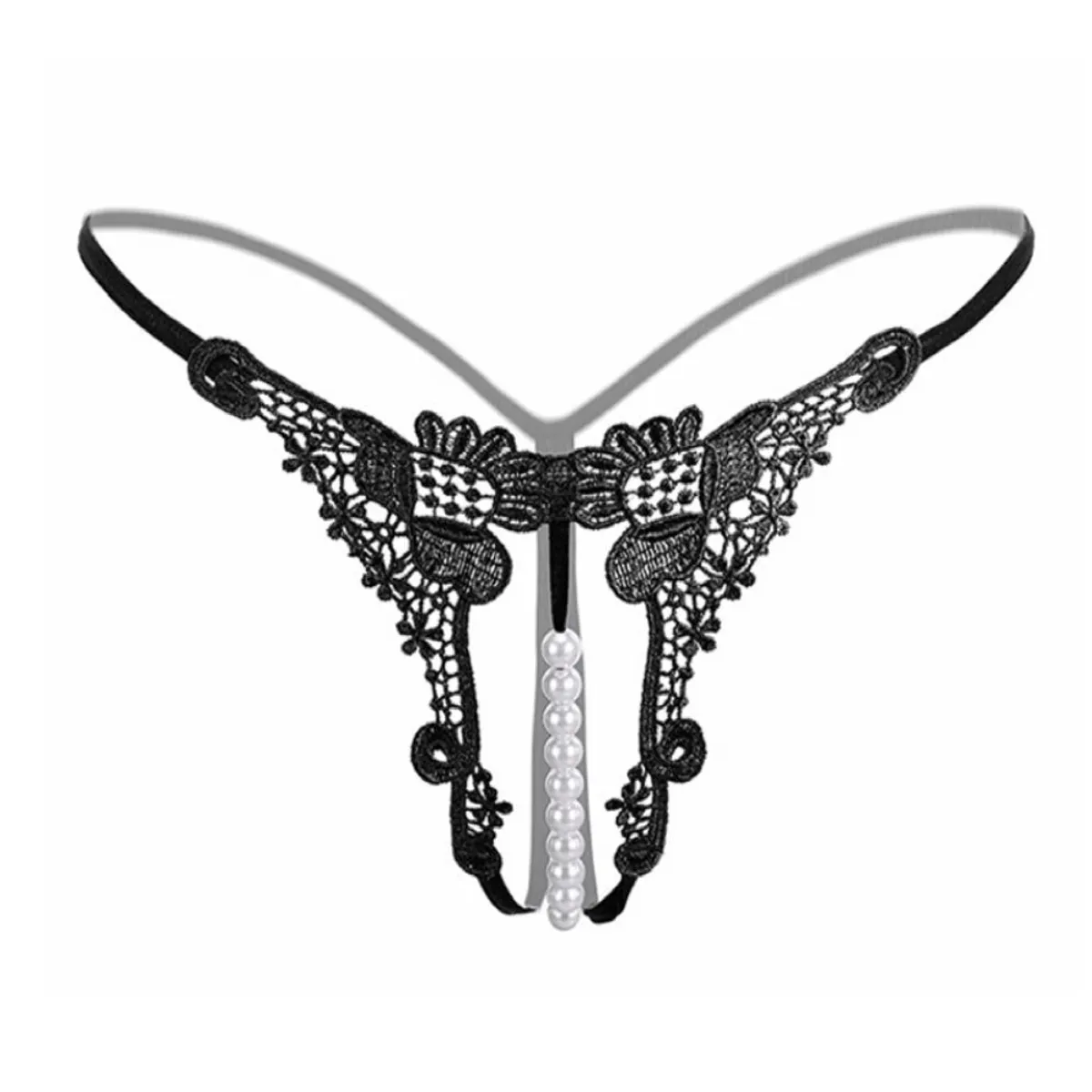 GENERICO - Tanga de encaje de guipur con pedrería