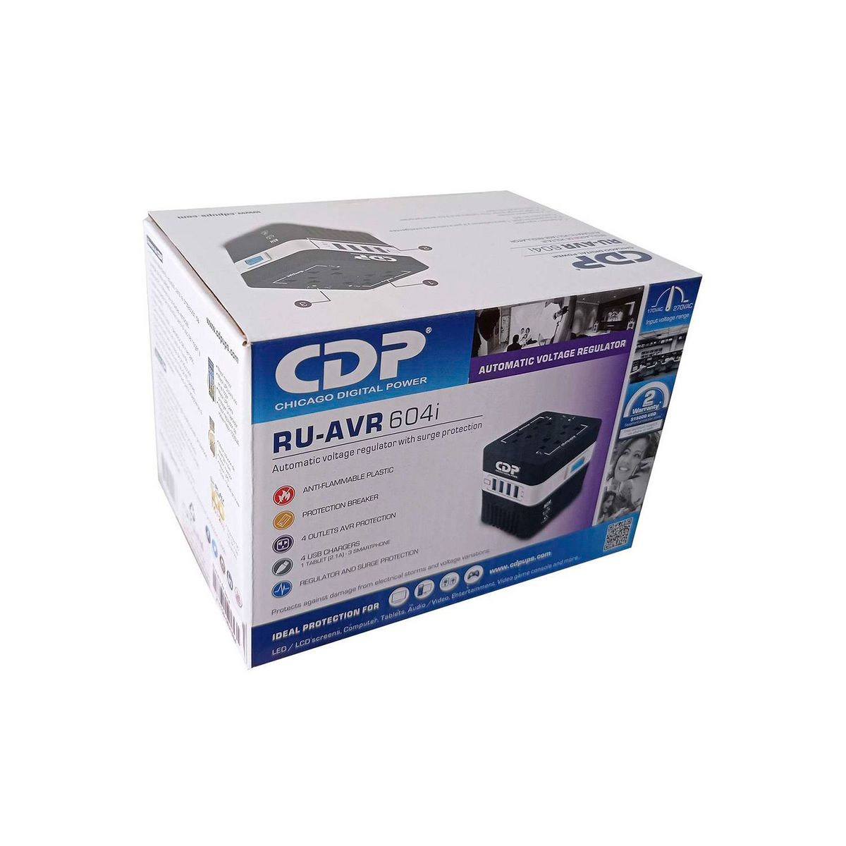 CDP - Estabilizador CDP RU-AVR6041 600Va/300W 4 Salidas 4 Port USB