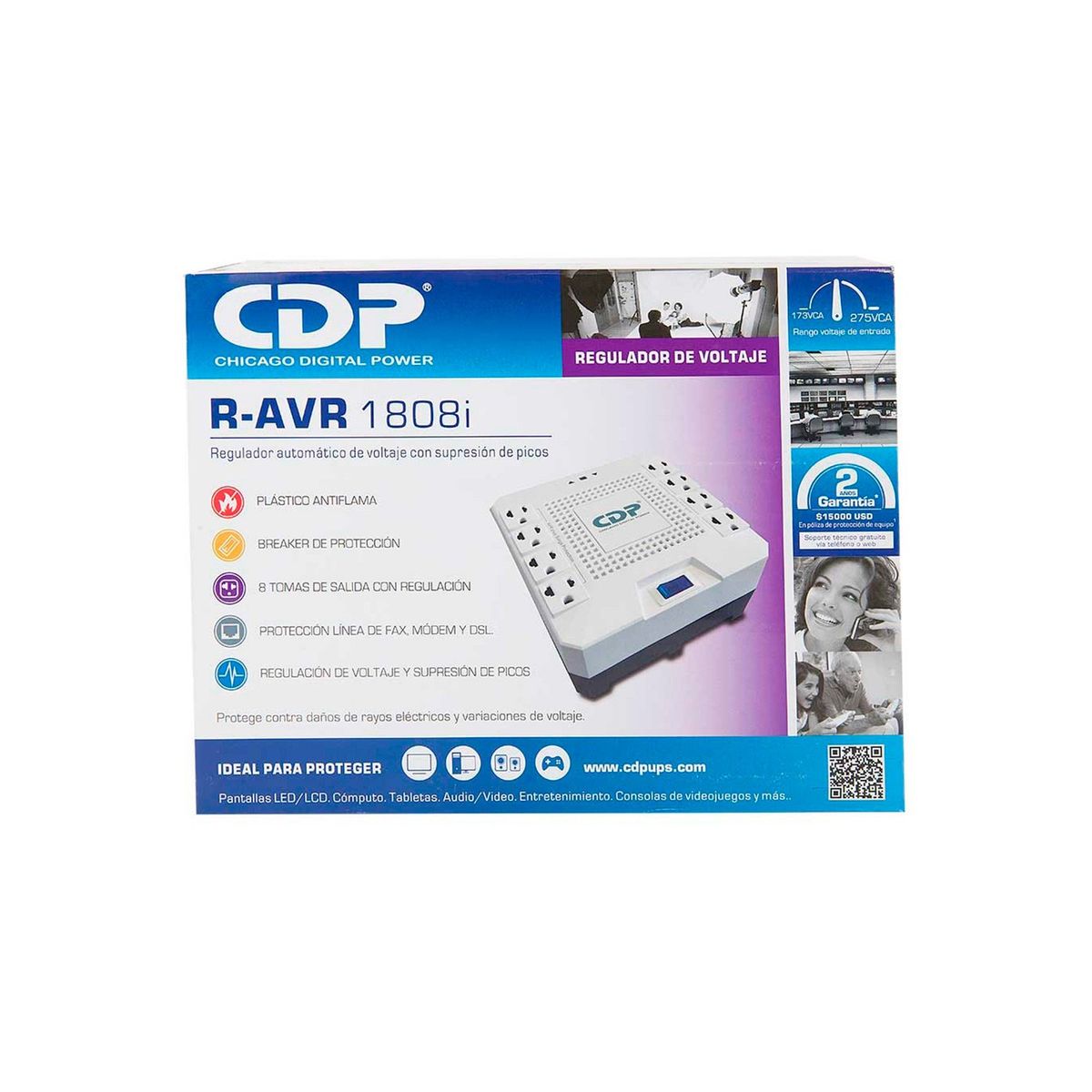 CDP - Estabilizador CDP R-AVR1808I-1800Va/100W 8 Salidas Blanco