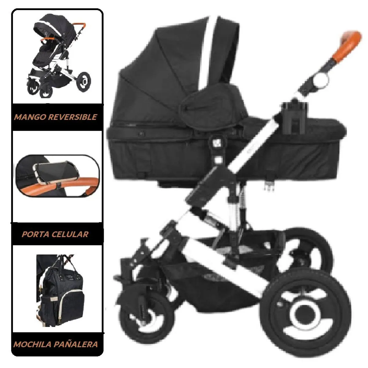 BABY HAPPY - COCHE MOISES ENZO CON MOCHILA Y  PAÑALERA