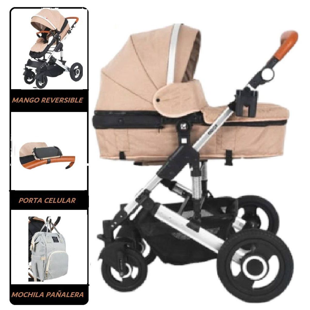 BABY HAPPY - COCHE MOISES ENZO CON MOCHILA Y  PAÑALERA