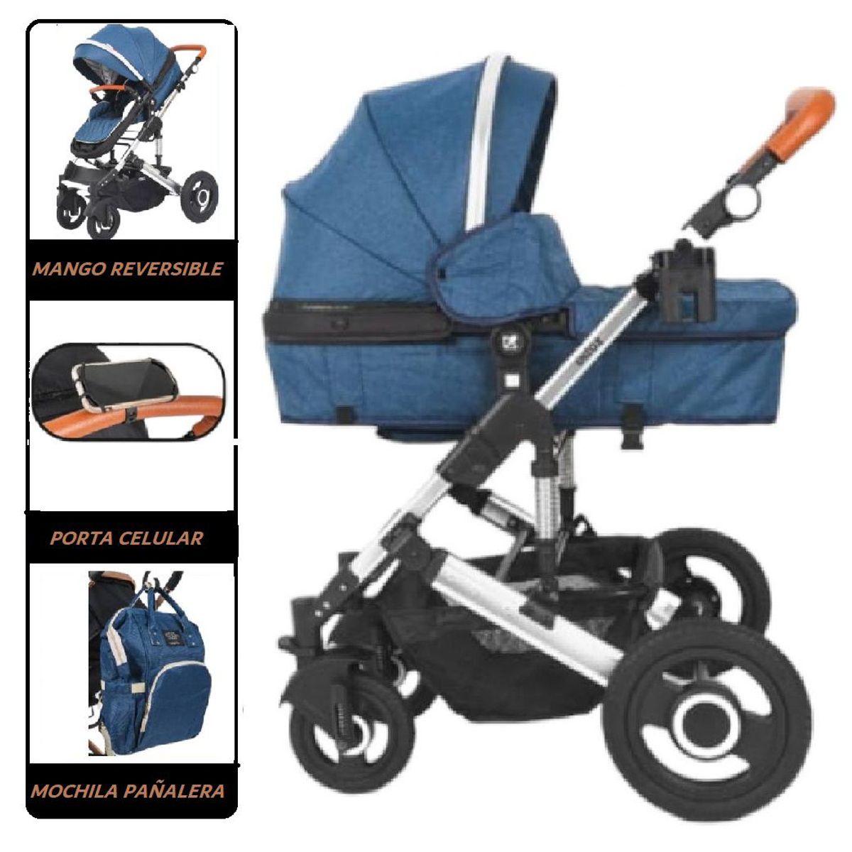 BABY HAPPY - COCHE MOISES ENZO CON MOCHILA Y  PAÑALERA