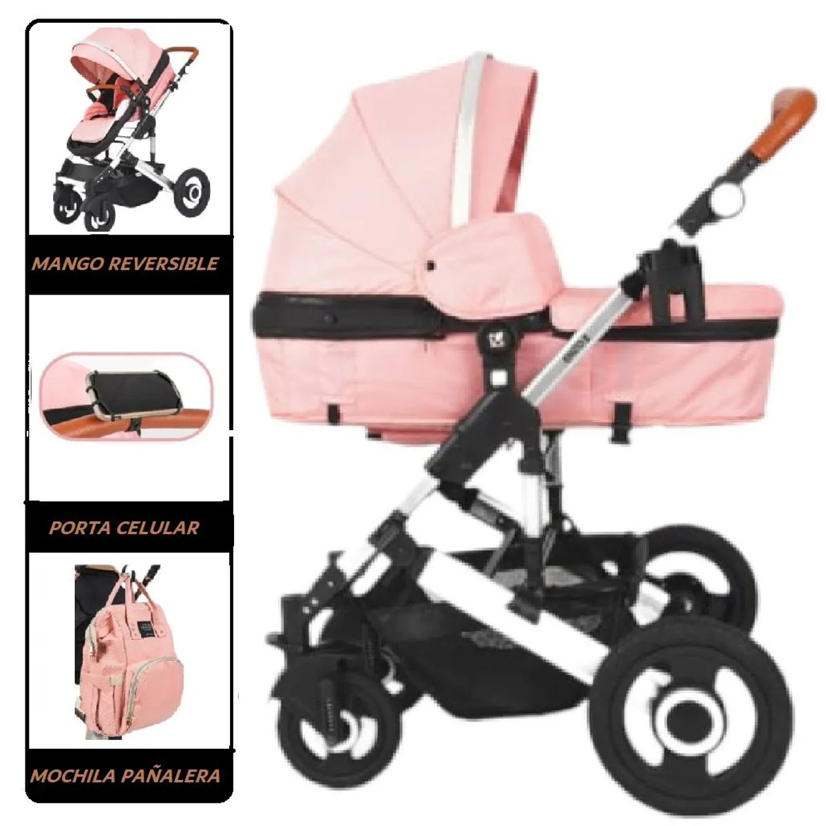 BABY HAPPY - COCHE MOISES ENZO CON MOCHILA Y  PAÑALERA