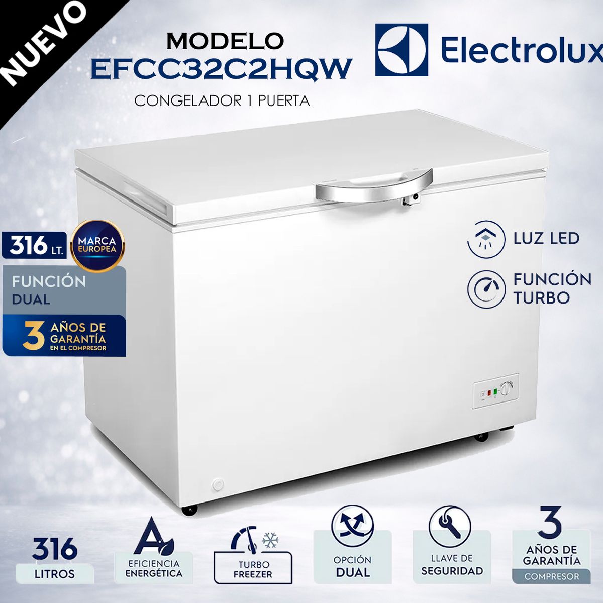 ELECTROLUX - Congelador Electrolux Horizontal Frost 316 Litros EFCC32C2HQW