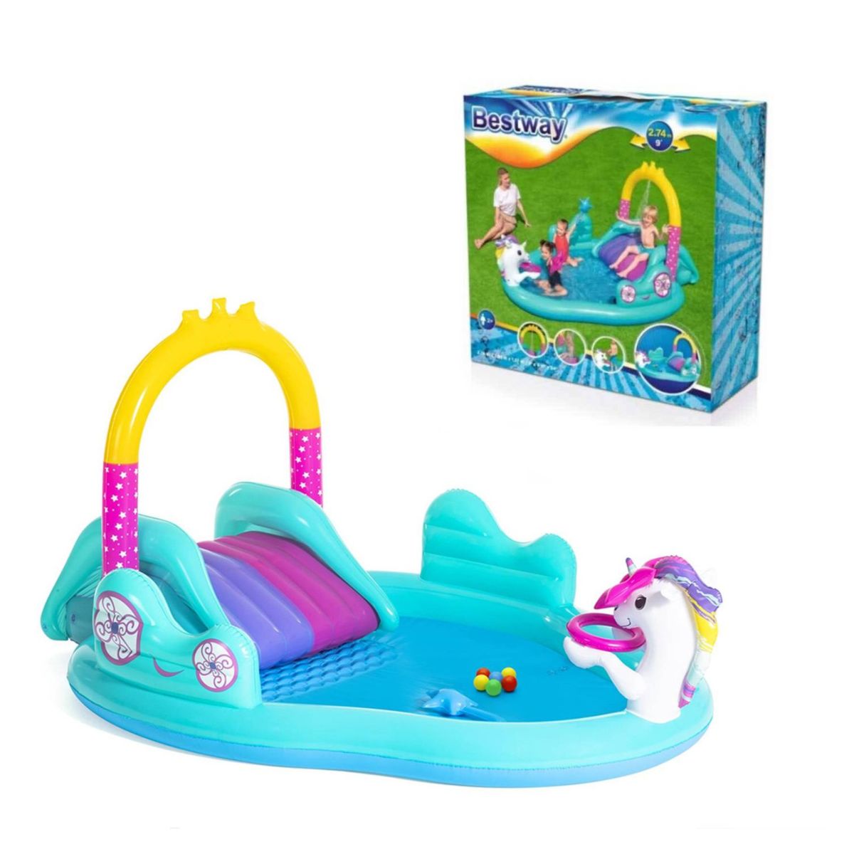 BESTWAY - Centro de Juego Inflable Unicornio 274x198x137