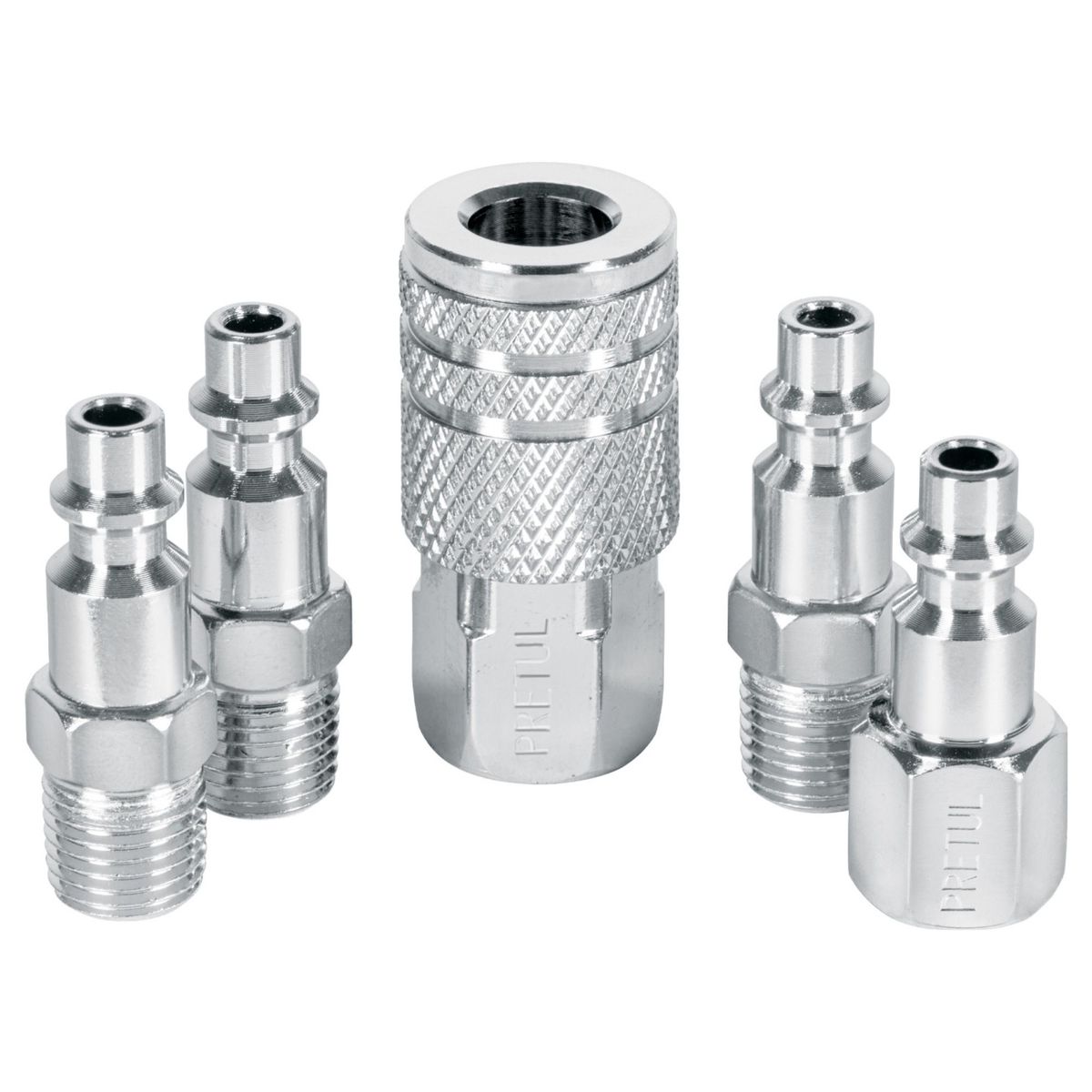 PRETUL - CONECTORES ACOPLES RAPIDOS 5 UNIDADES PARA COMPRESORA DE AIRE