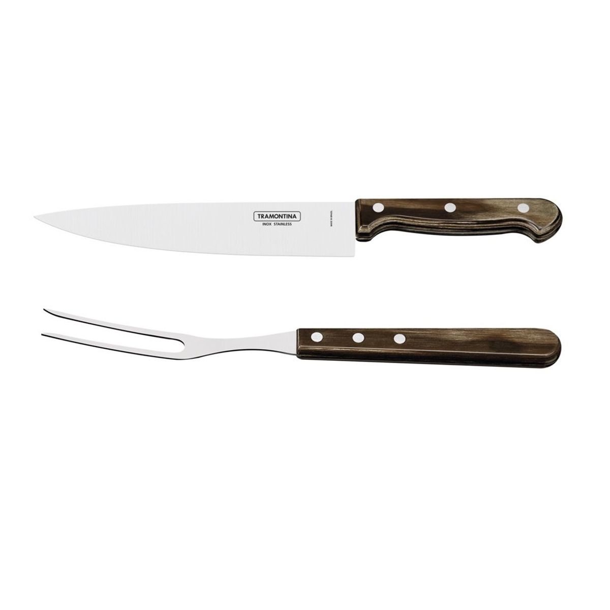 TRAMONTINA - Set BBQ Parrillero Asado 3 piezas tabla +Cuchillo +Trinche