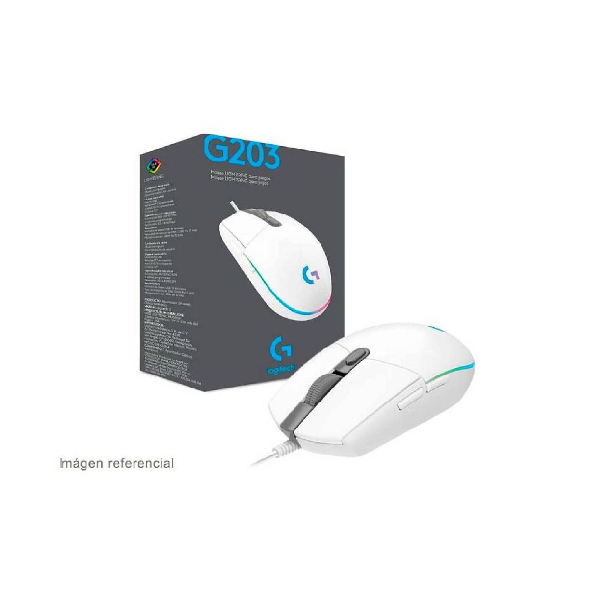 LOGITECH - Mouse Logitech G203 Lightsync RGB 8000 dpi - Blanco