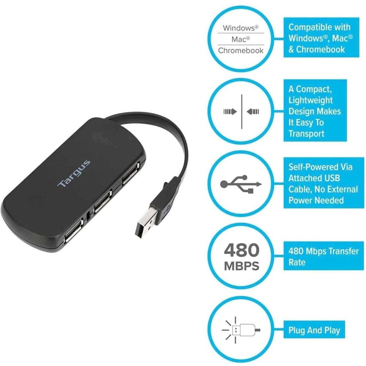 TARGUS - Hub USB Targus 4 Port USB-A 2.0 Black (ACH114US)