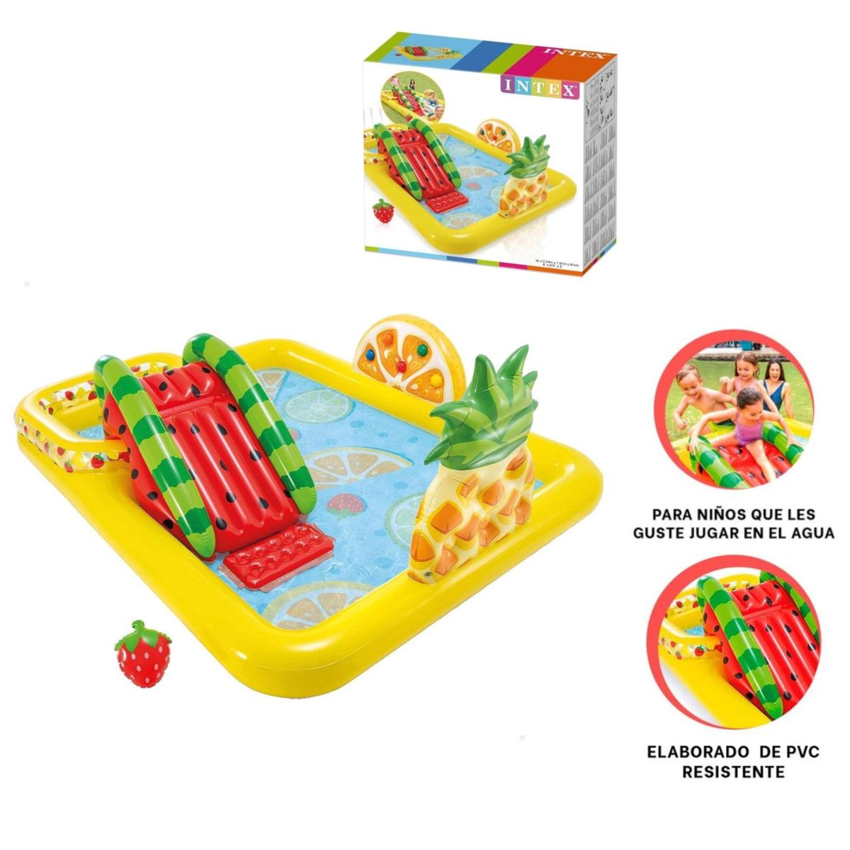 INTEX - Centro de Juegos Inflable Frutas Tobogan 244x191x91
