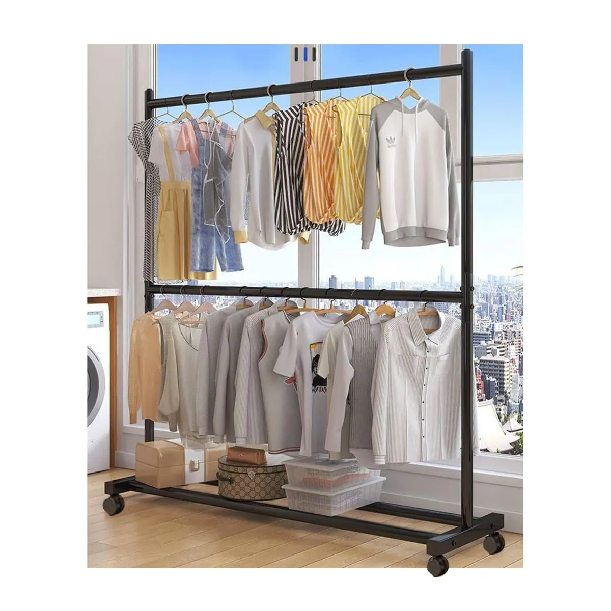 GRETAIL - Ropero Armario Closet Perchero Organizador Ropa 2 niveles YG65 Negro