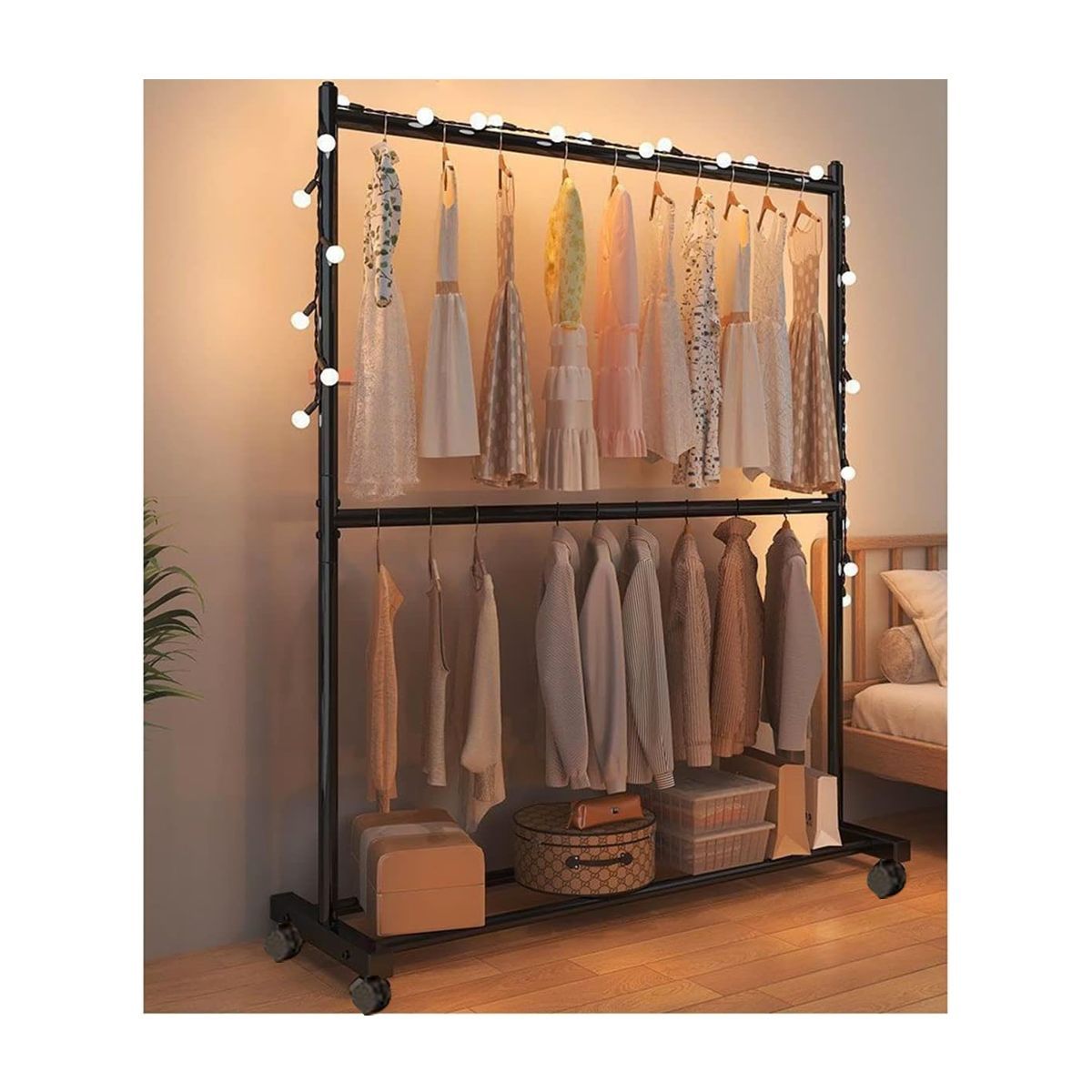 GRETAIL - Ropero Armario Closet Perchero Organizador Ropa 2 niveles YG65 Negro