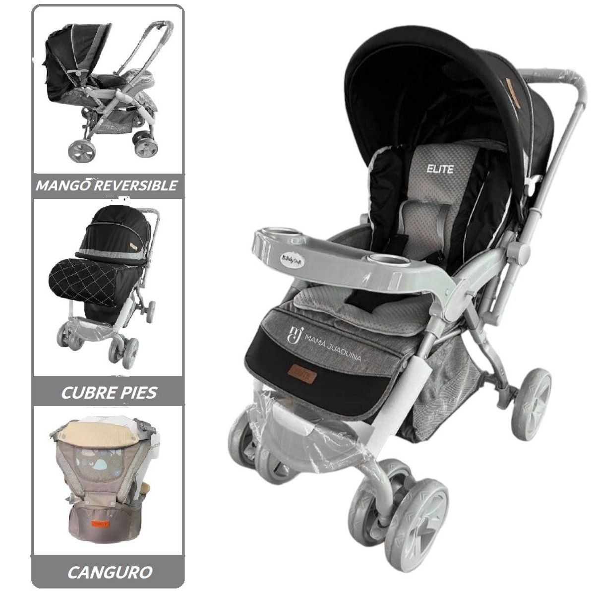 GENERICO - Coche Cuna Elite Deportivo Con Canguro Negro