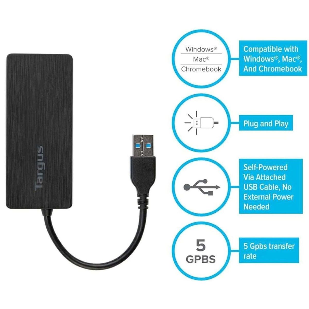 TARGUS - Hub USB Targus 4 Port USB-A 3.0 Black (ACH124US)