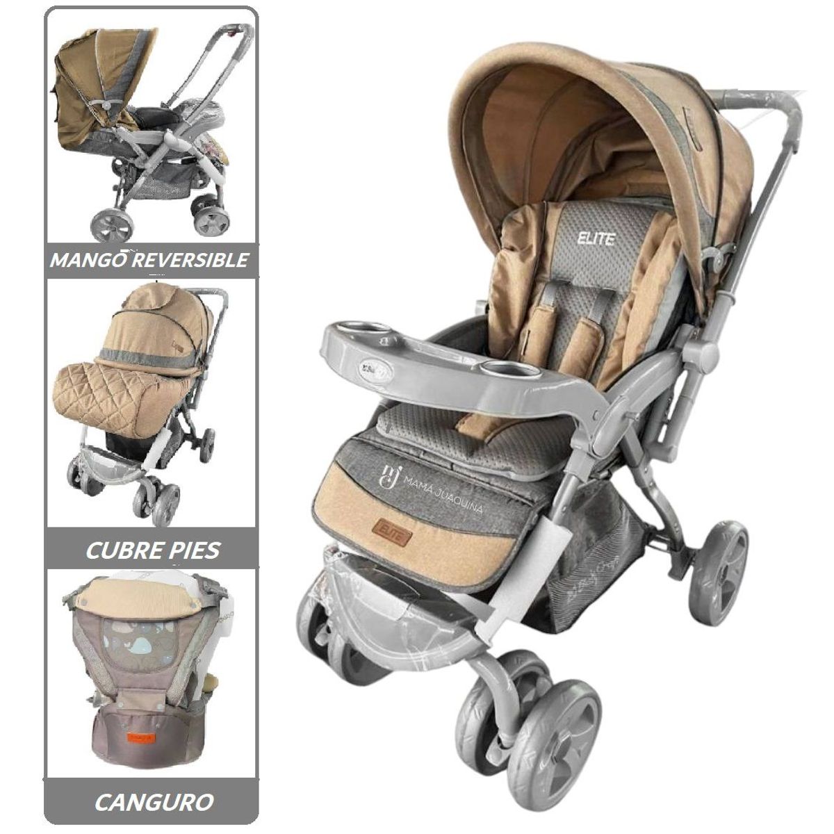 BABY HAPPY - Coche Cuna Elite Deportivo Con Canguro beige