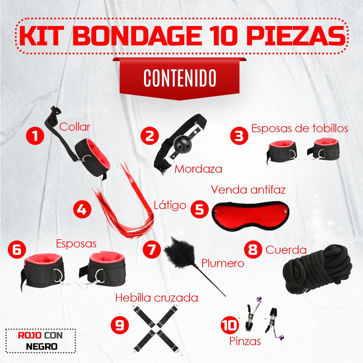 GENERICO - Kit Sado - Bondage Bdsm Para Parejas - 10 Piezas Sexuales