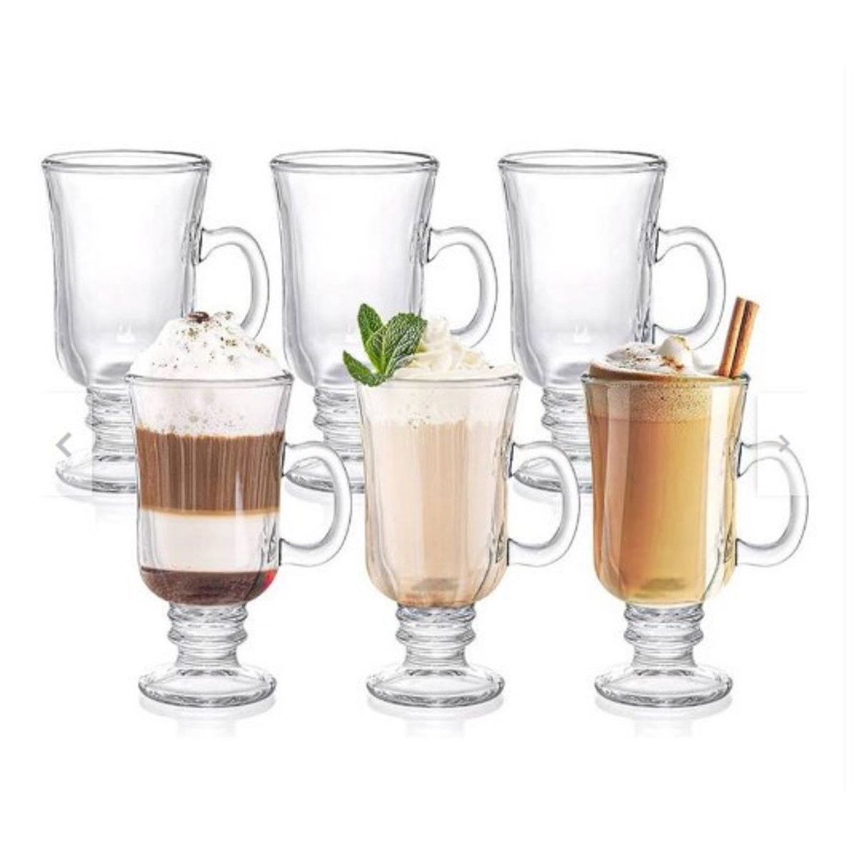 GENERICO - uego de 6 Tazas de Vidrio para Café Capuccino Tallo Alto