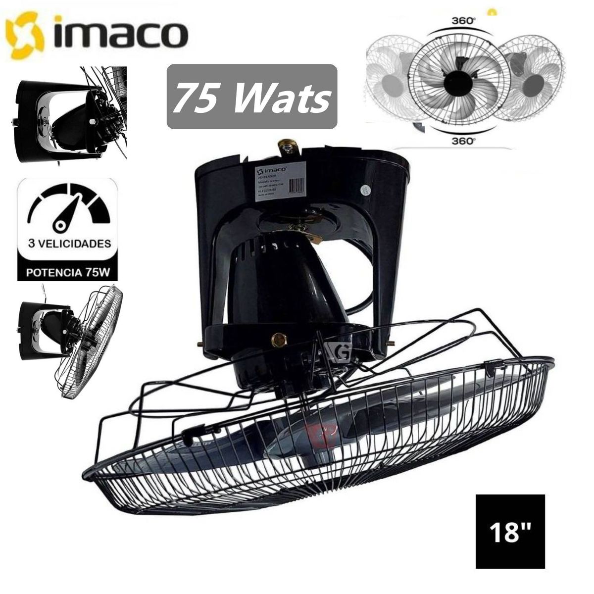 IMACO - Ventilador Techo Motor Silencioso 75 Wats Orbital OCF7919