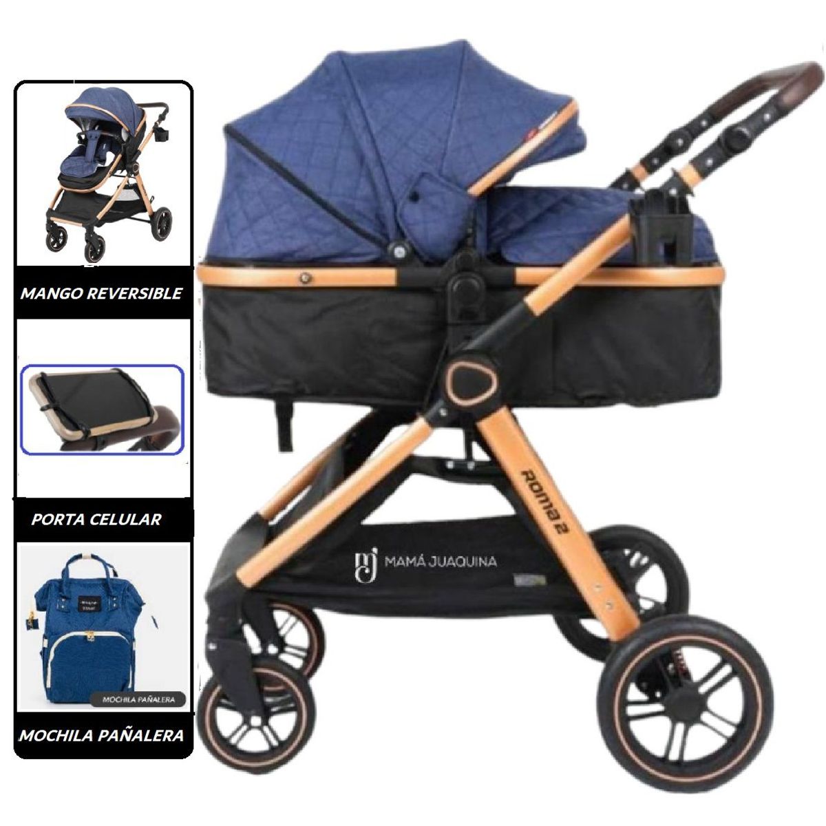 BABY HAPPY - Coche Roma Moises con Pañalera y Porta Celular