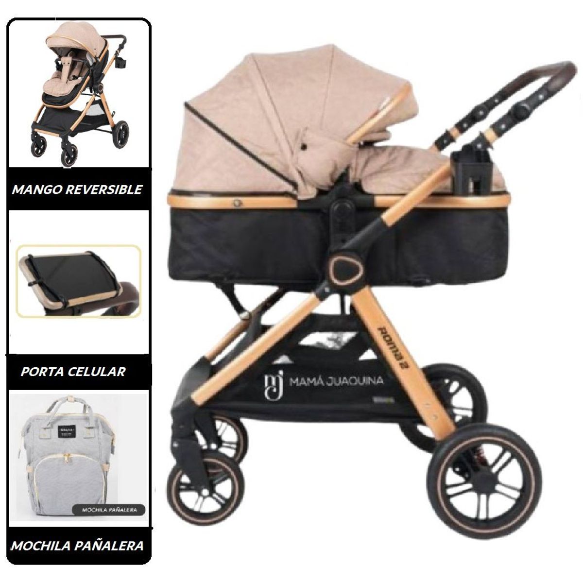 BABY HAPPY - Coche Roma Moises con Pañalera y Porta Celular