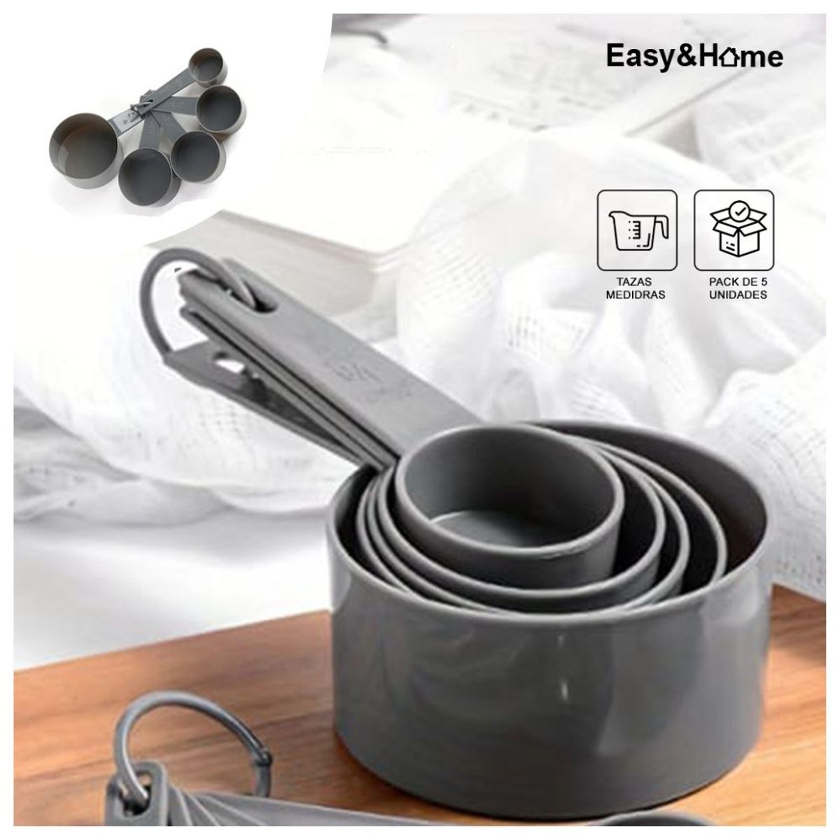 EASY&HOME - Tazas Medidoras para Cocina Set 5 Easy&Home HYC280045 Gris