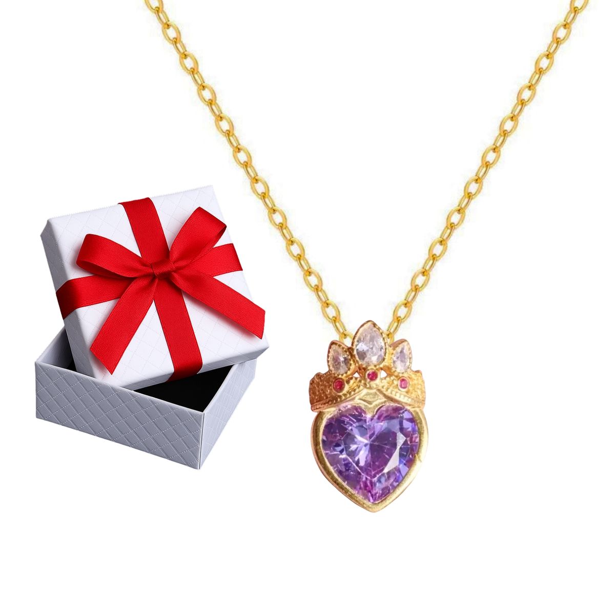 GENERICO - Collar Niña Corona Princesa Rapunzel Corazón Regalo Acero