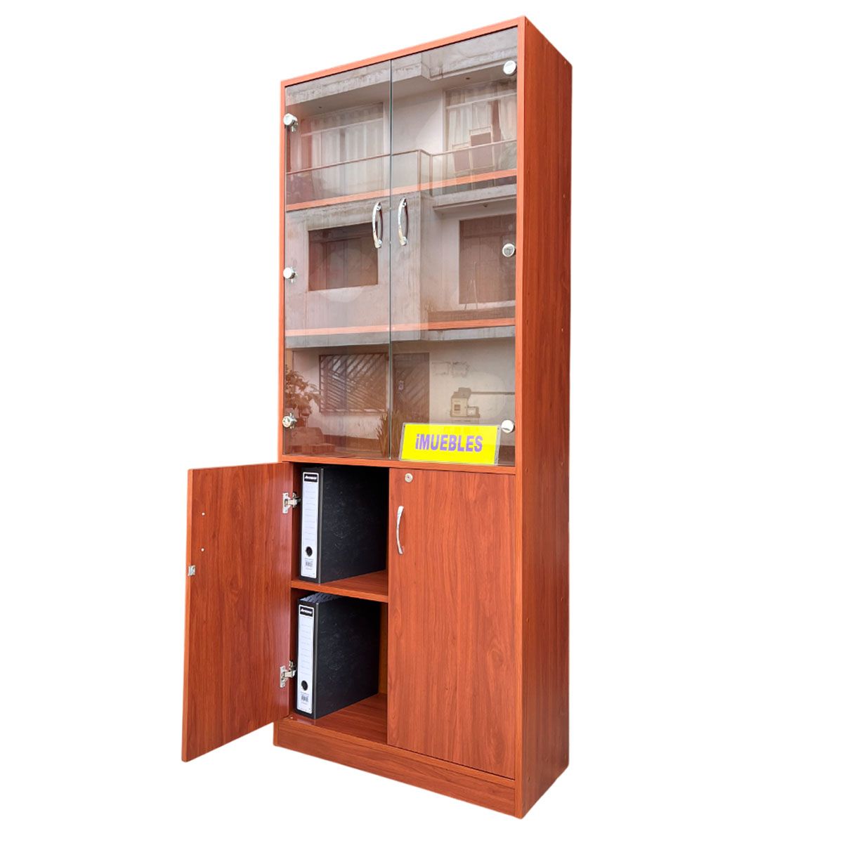 TEMEL - Estante Librero con Puertas Vidrio Organizador de Oficina