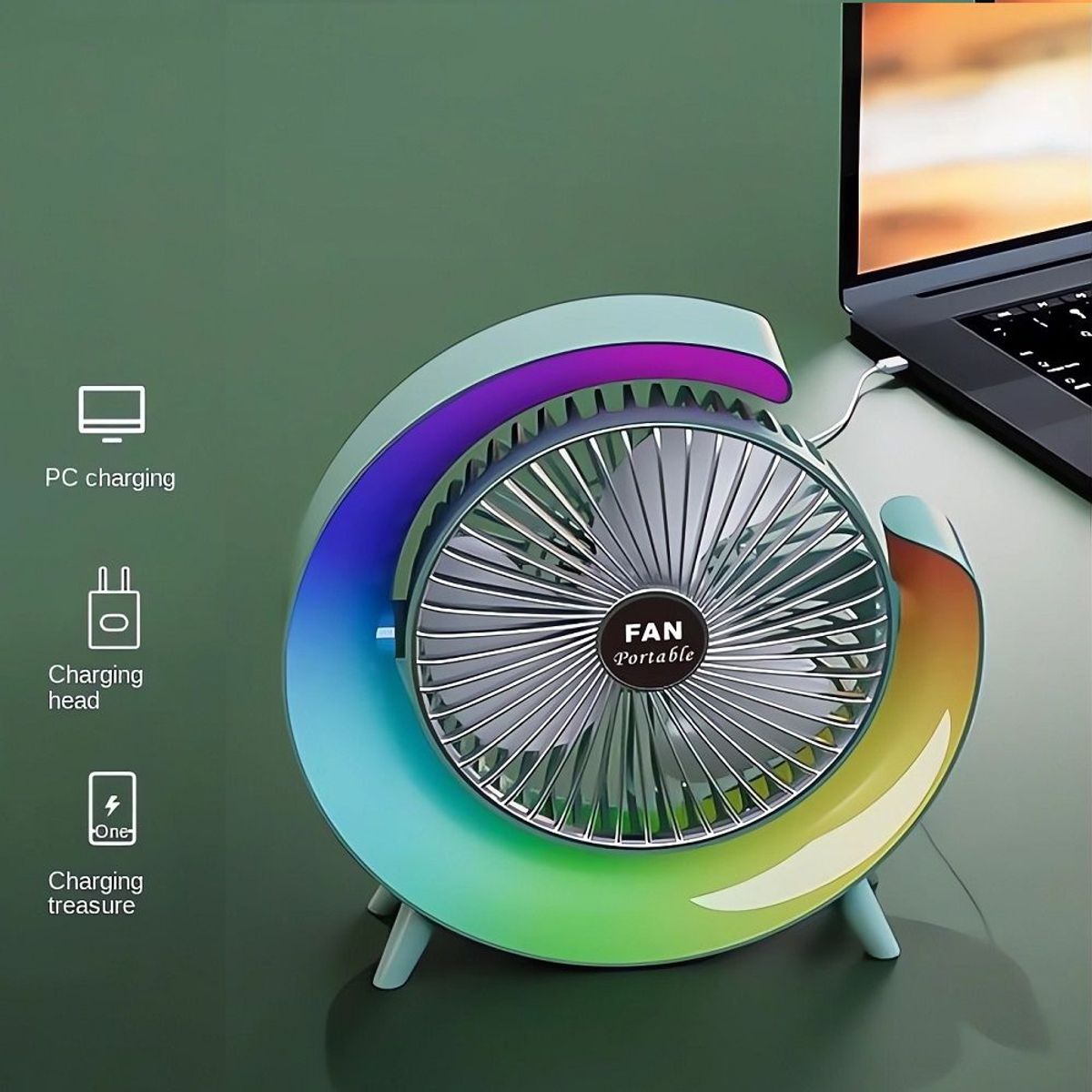 GENERICO - Ventilador Portátil de 3 Velocidades Con Luces RGB