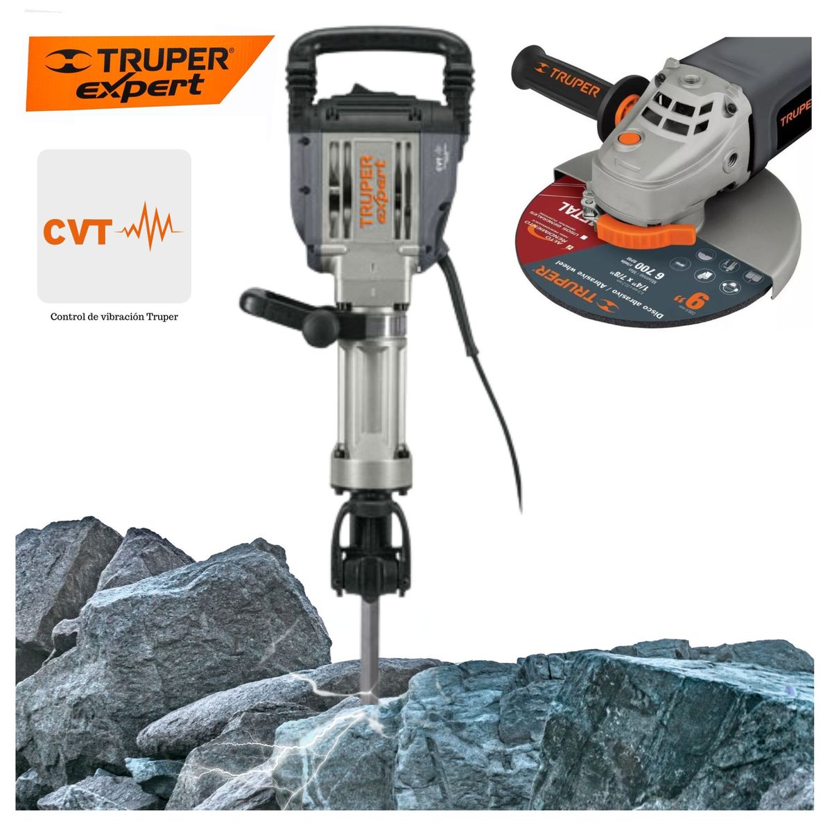 TRUPER - COMBO Martillo demoledor 1600W AMOLADORA 2000W Disco Truper Expert