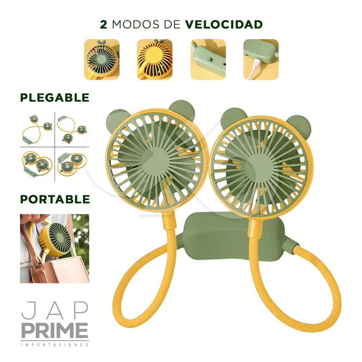 GENERICO - Mini ventilador de cuello portátil USB Kawai Verde Pastel