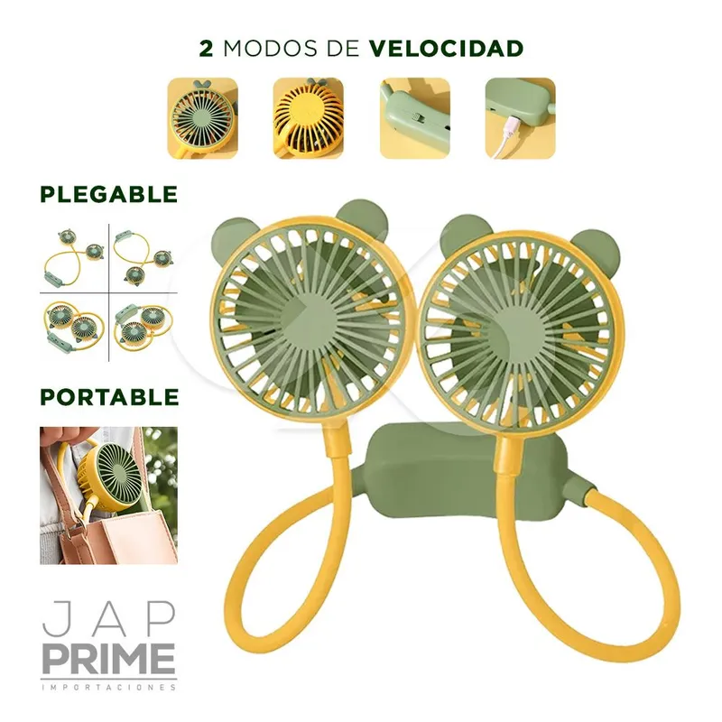 GENERICO - Mini ventilador de cuello portátil USB Kawai Verde Pastel