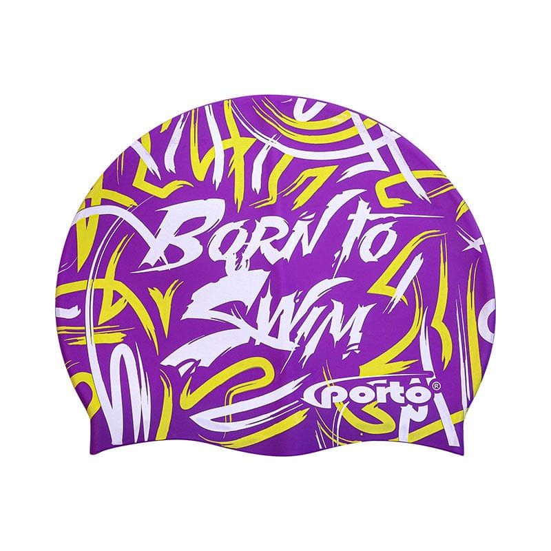 PORTO - Gorro de Natacion Silicona Morado con Diseño Porto