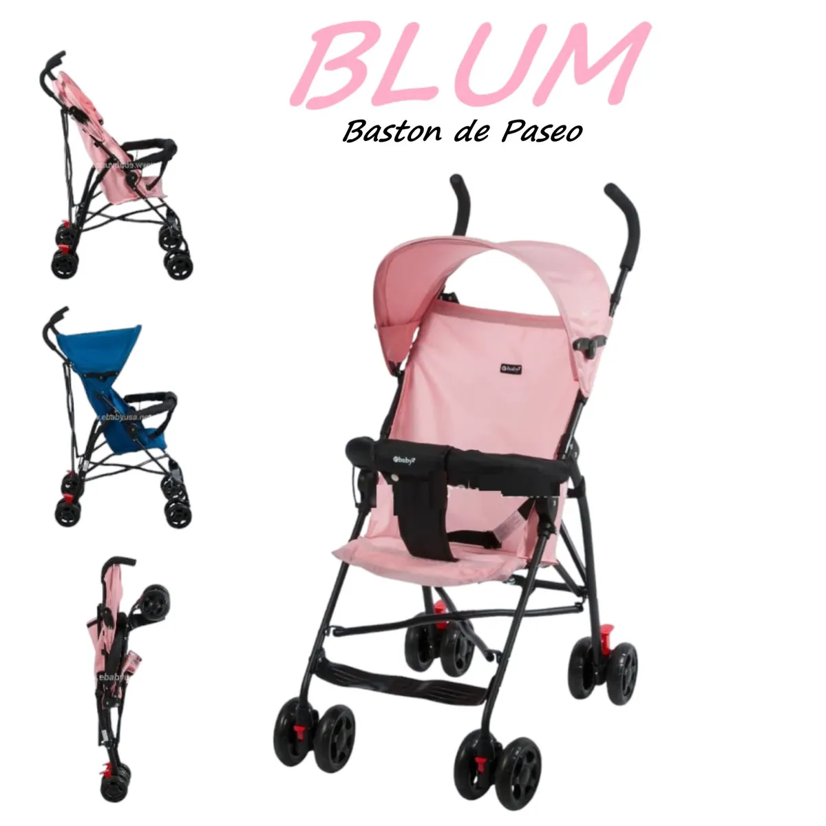 EBABY - Coche Baston de Paseo Capota Retractil Blum Rosa