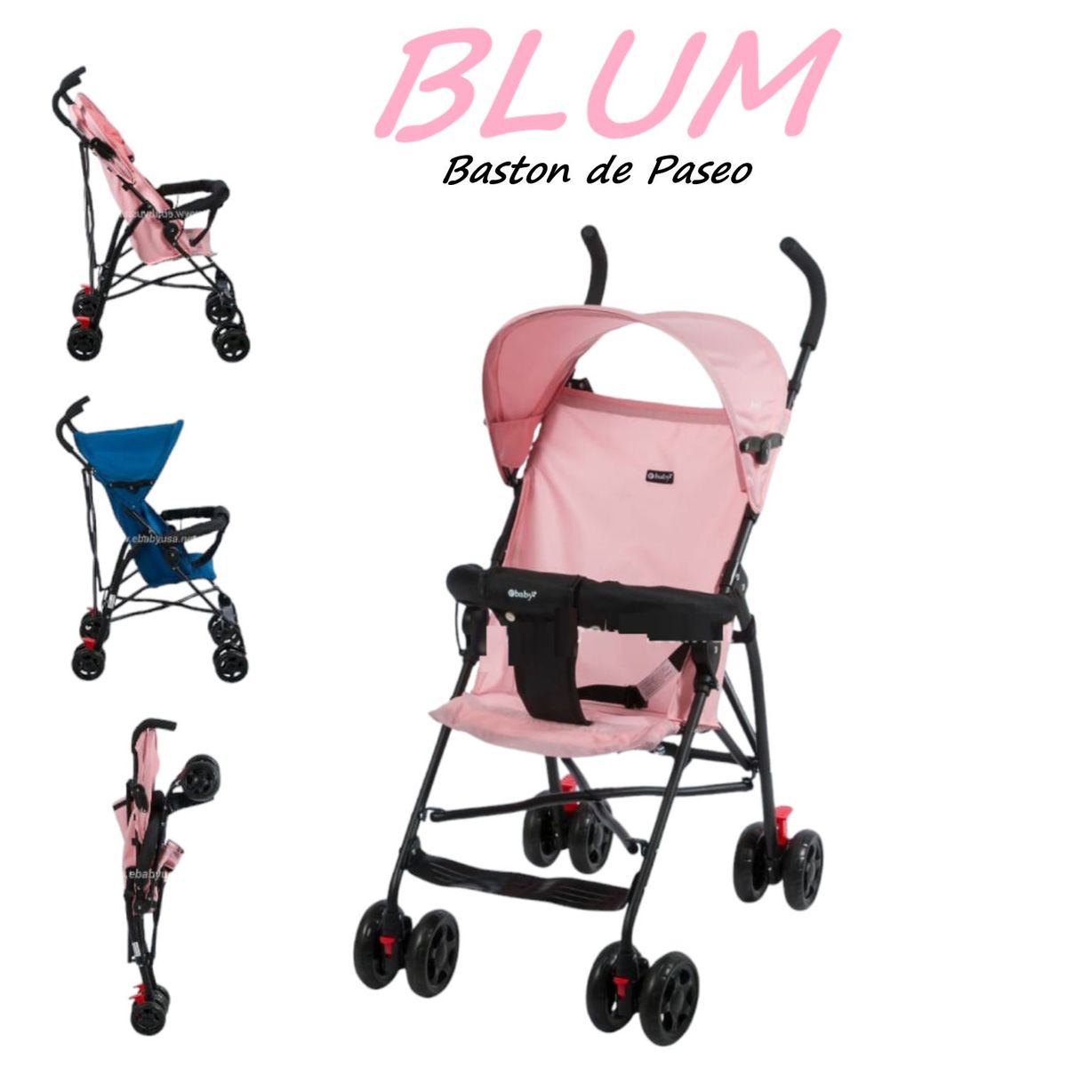 EBABY - Coche Baston de Paseo Capota Retractil Blum Rosa