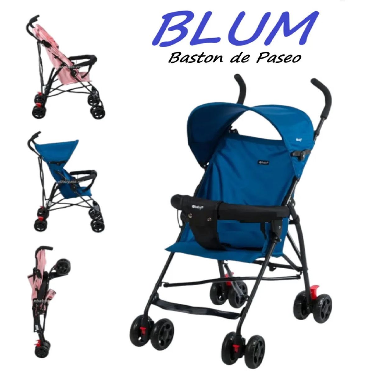 EBABY - Coche Baston de Paseo Capota Retractil Blum Azul