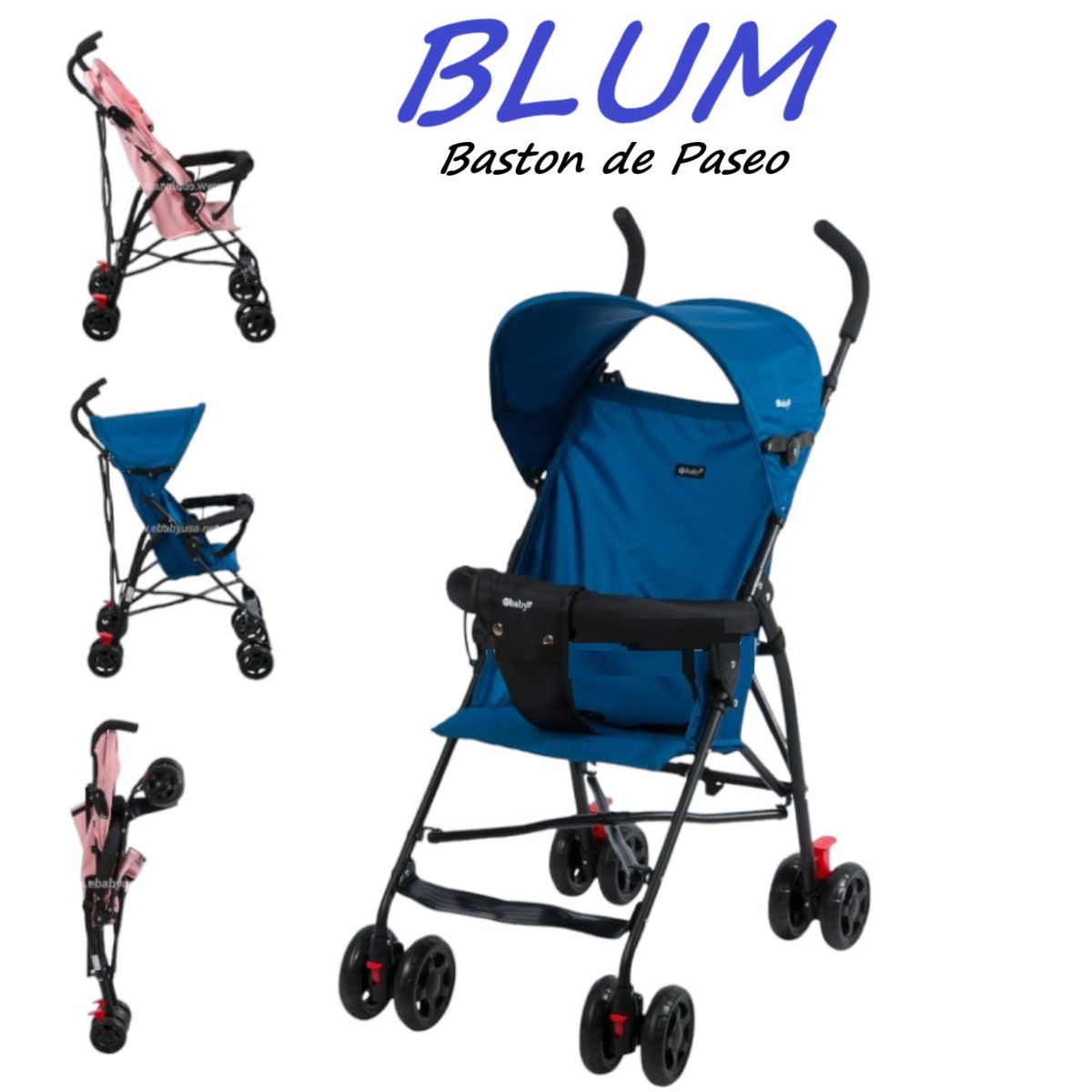 EBABY - Coche Baston de Paseo Capota Retractil Blum Azul