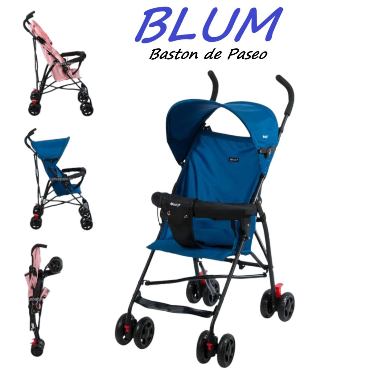 EBABY - Coche Baston de Paseo Capota Retractil Blum Azul