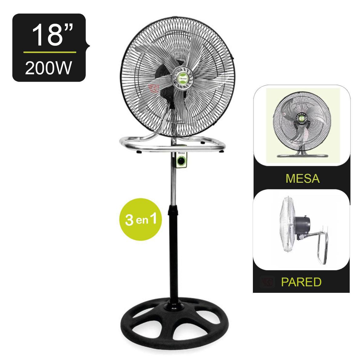 BOSSKO - Ventilador De 5 Aspas 3 En 1 De 18? 200W Bossko BK-8219VI - Negro
