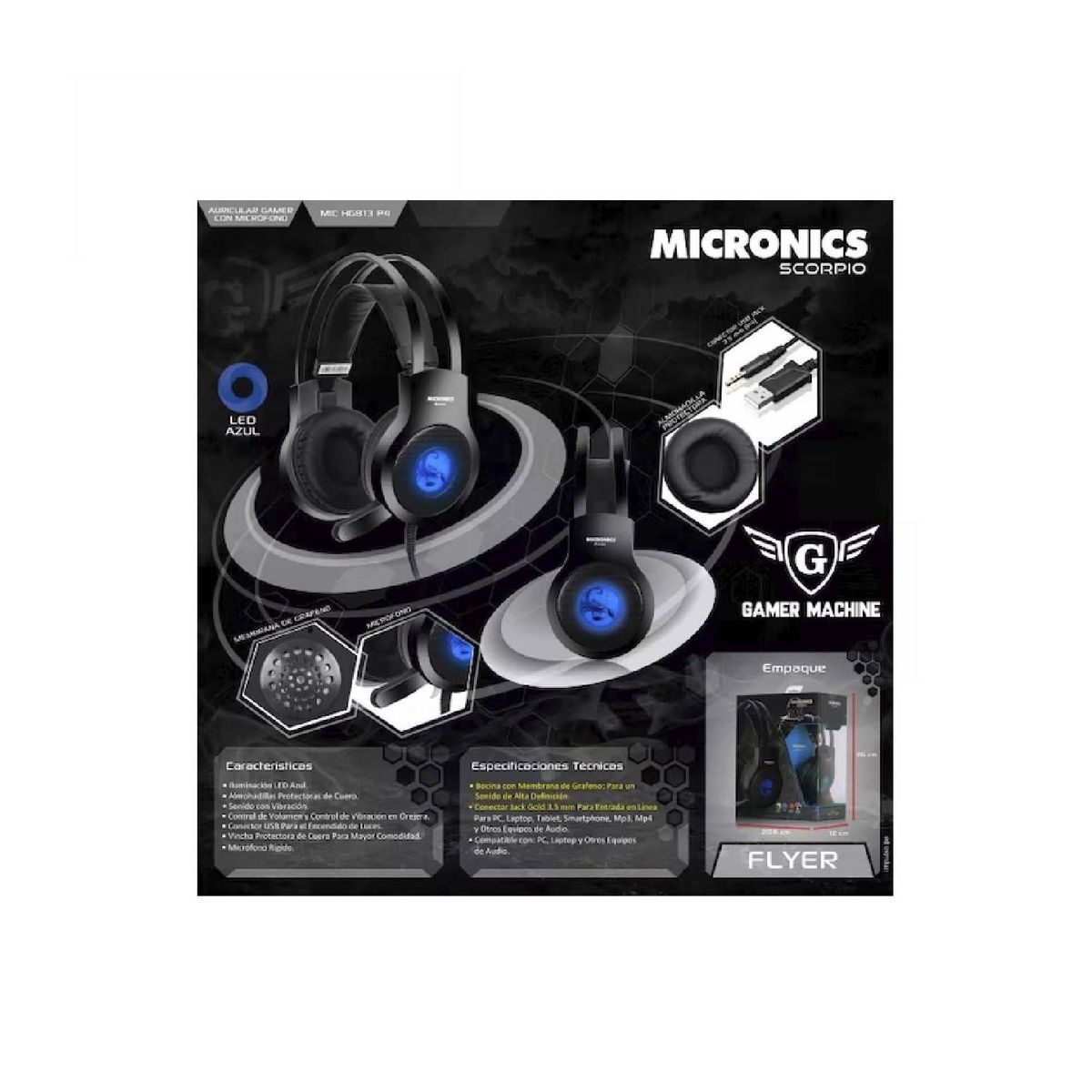 MICRONICS - Auricular Gamer CMicro Vibrador Led Micronics Scorpio HG813 P4