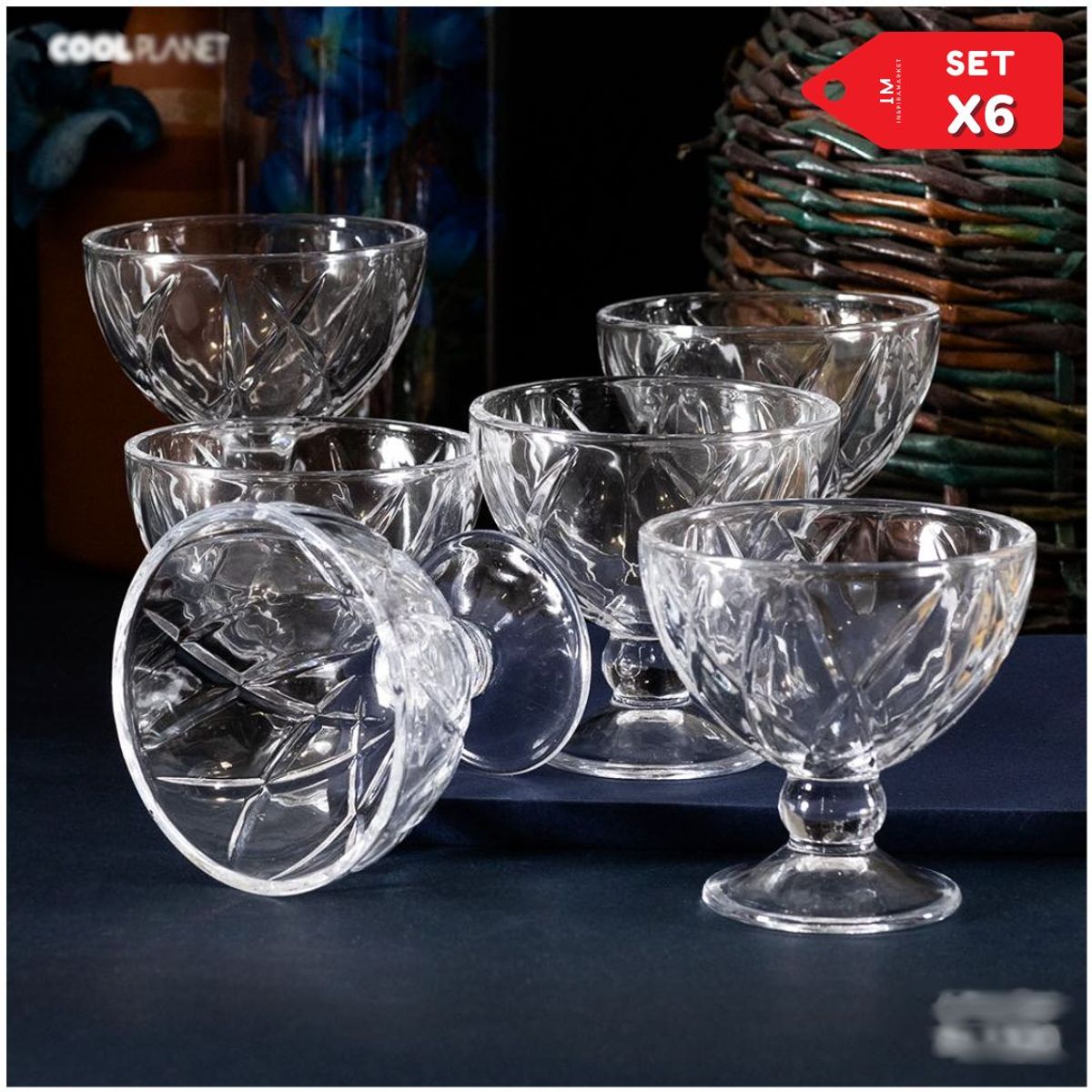 INSPIRA MARKET - Copas de helado vidrio de alto relieve Set x6