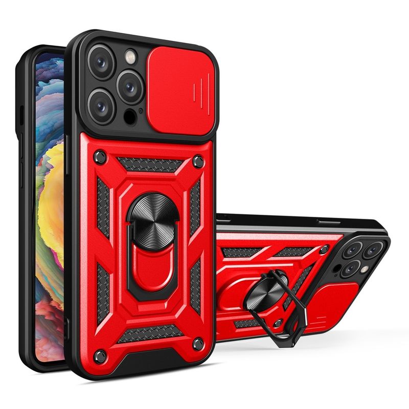 GENERICO - Funda para iPhone 13 Pro Max Holder Protector Camara Rojo Antishock