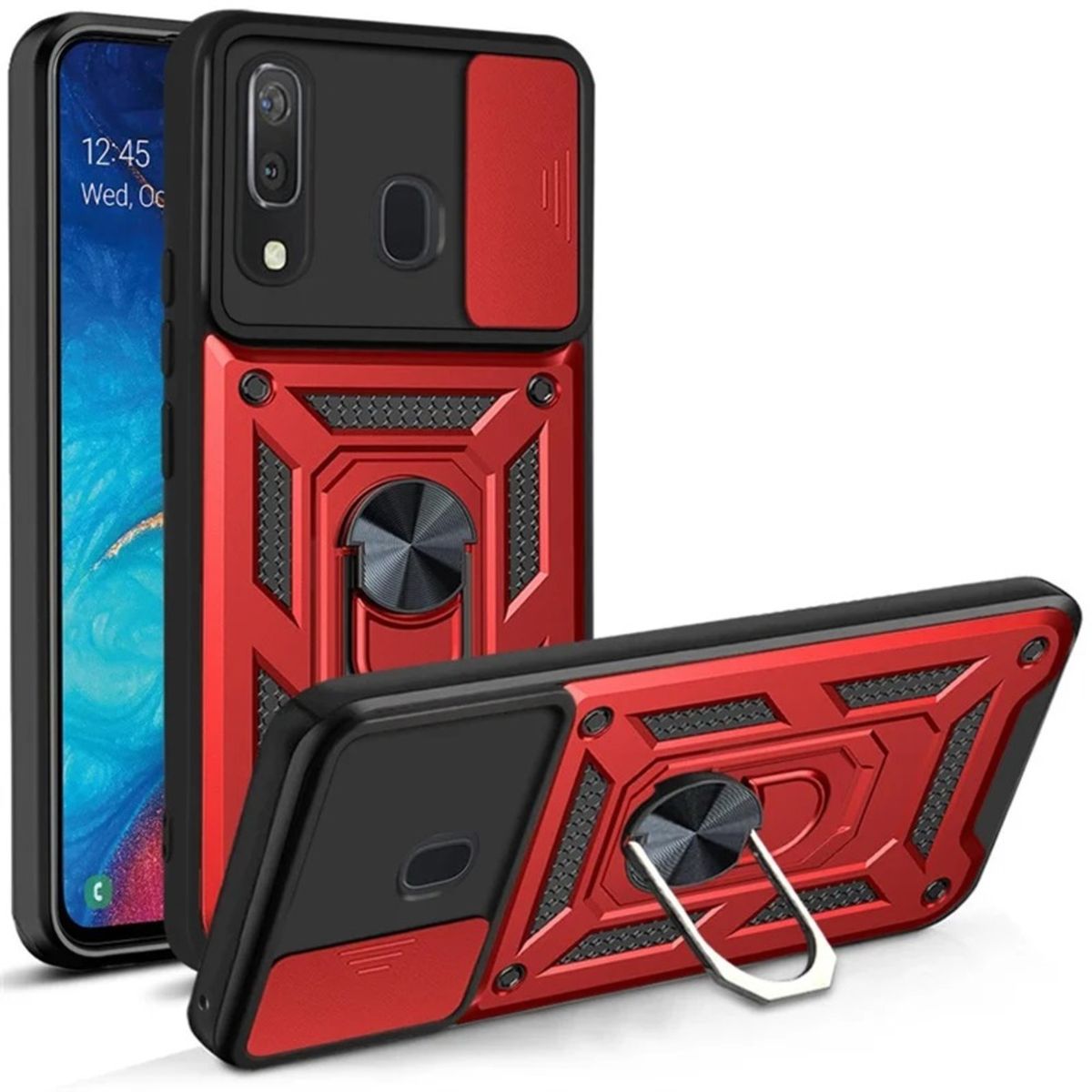 GENERICO - Funda Case para Samsung A30 Holder Protector Camara Rojo Antishock